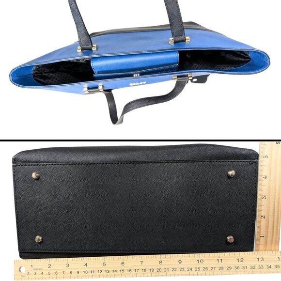 DKNY Blue Black Color Block PVC Bryant Park Large Lined Tote Bag - Picture 4 of 9